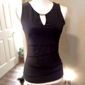 White House Black Market Black Sleeveless Layered Tank Top Silver Bar accent XS